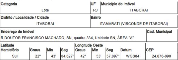 RUA DOUTOR FRANCISCO MACHADO, N. SN, QD 334, AREA A
