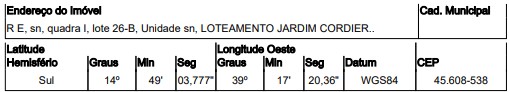 RUA E, N. SN, LT 26-B, QD I
